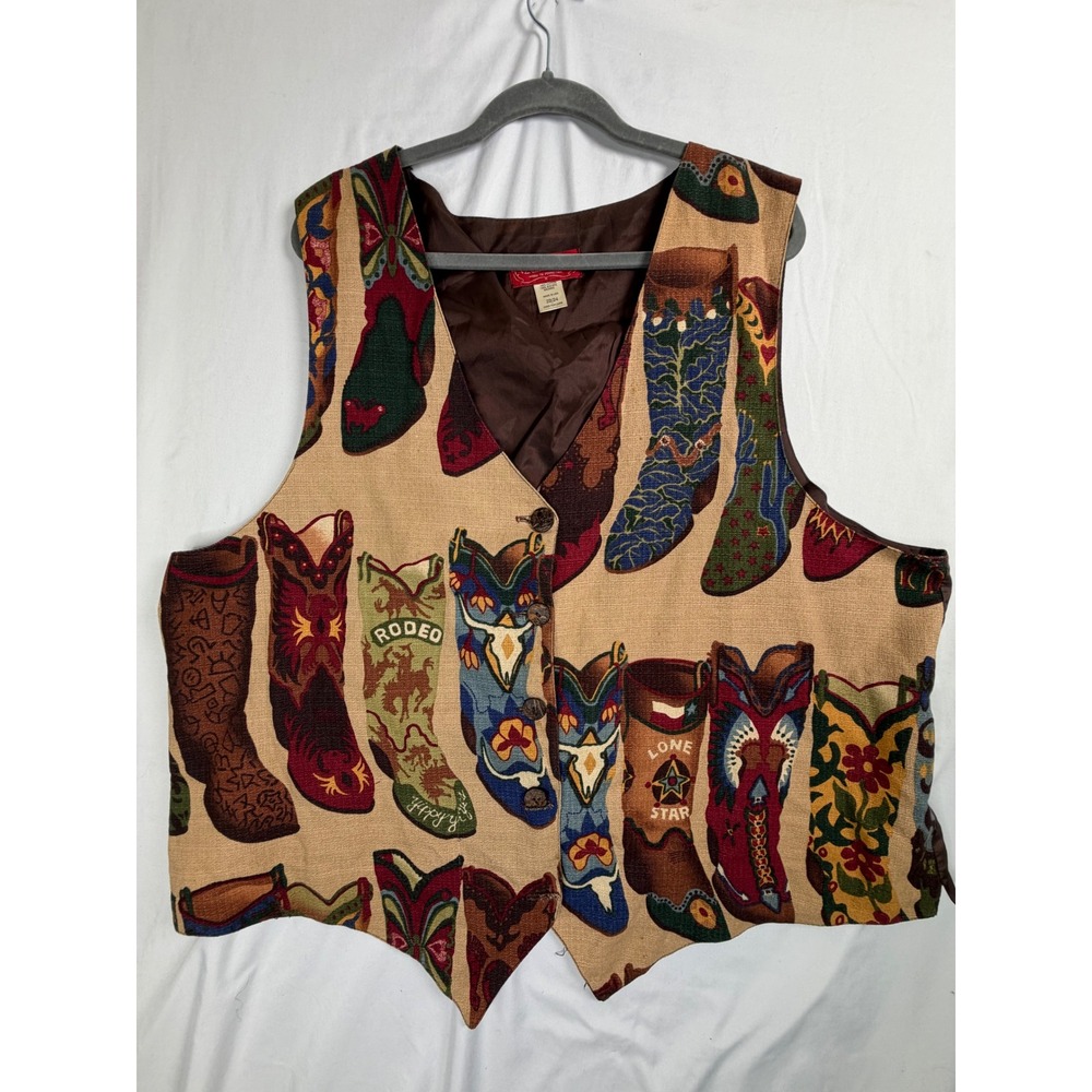 Vintage Venezia Jeans Vest 22/24 Brown Tapestry Western Cowboy Boot Rodeo